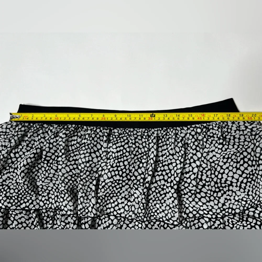 White & Black Polka Dot Tiered Skirt Mini Mid Ruffle Casual Summer Vacation Boho - Picture 10 of 15